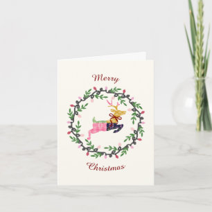 First Christmas Deer with Wreath Folded Card