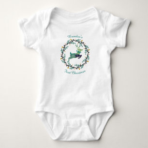 First Christmas Deer with Wreath Teal Customize Baby Bodysuit