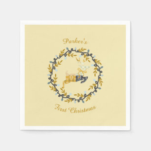 First Christmas Deer with Wreath Yellow Napkin