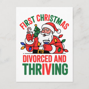 First Christmas Divorced and Thriving Christmas Announcement Postcard