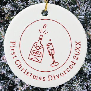 First Christmas Divorced Celebration Doodle Ceramic Tree Decoration