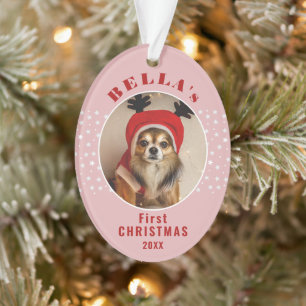 First Christmas Dog Pet Photo Stars Blush Pink  Ornament