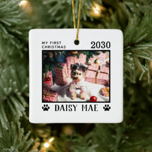 First Christmas Dog Photo Name Paw Prints Custom Ceramic Ornament