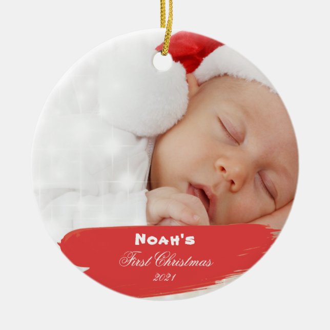 First Christmas Elegant Baby Photo Ceramic Ornamen Ceramic Tree Decoration (Front)