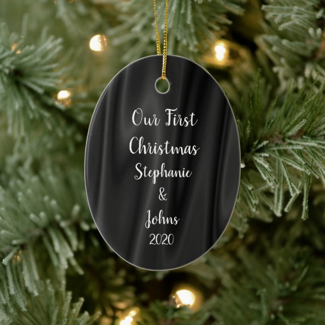 First Christmas Elegant Black & White Satin Cool Ceramic Tree Decoration (Tree)