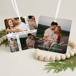 First Christmas Elegant Engagement Photo Keepsake Metal Tree Decoration