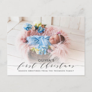 First Christmas Elegant Photo Hand-Lettered Postcard