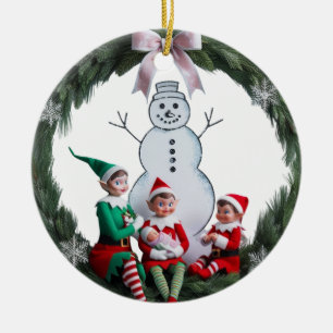 First Christmas Elf Team Wreath Photo Ceramic  Tree Decoration