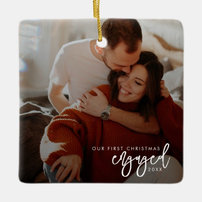 First Christmas Engaged Ceramic Ornament (Front)