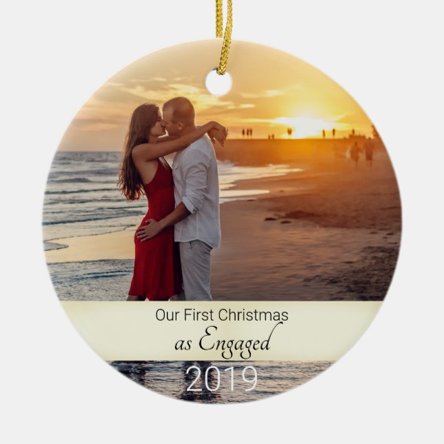 First Christmas Engaged Ceramic Tree Decoration (Front)