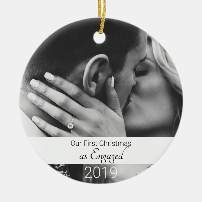 First Christmas Engaged Ceramic Tree Decoration (Front)