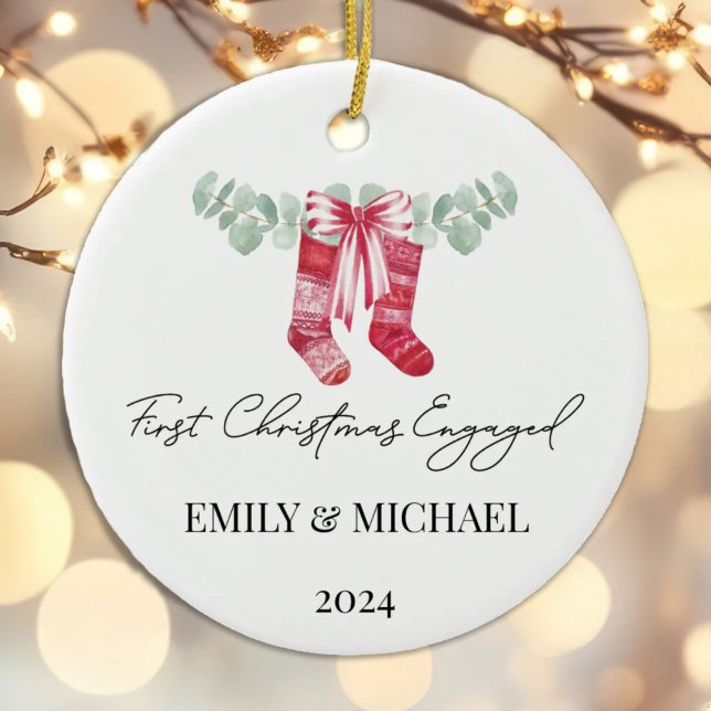 First Christmas Engaged Christmas Stockings Ceramic Tree Decoration (Creator Uploaded)
