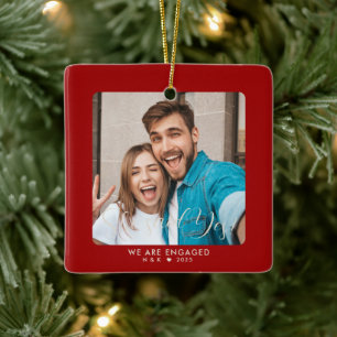 First Christmas Engaged Couple Custom Photo Ceramic Ornament