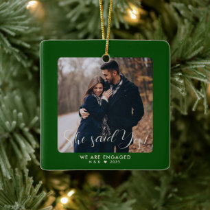 First Christmas Engaged Couple Custom Photo Ceramic Ornament