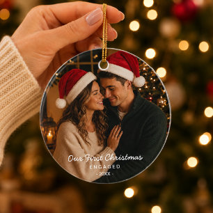 First Christmas Engaged Couple Photo Ceramic Tree Decoration