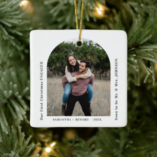 First Christmas Engaged Couples Photo Arch Ceramic Ornament