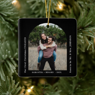 First Christmas Engaged Couples Photo Arch Ceramic Ornament