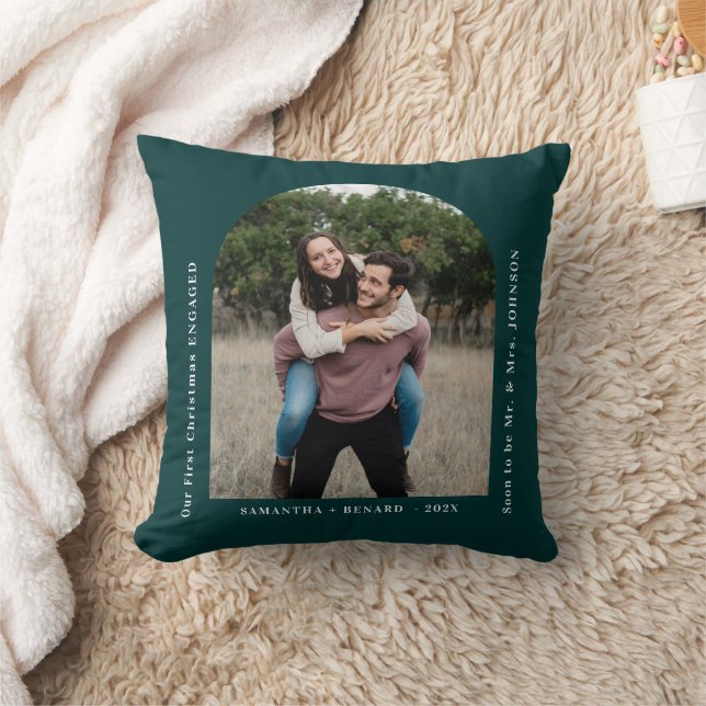 First Christmas Engaged Couples Photo Arch Cushion (Blanket)