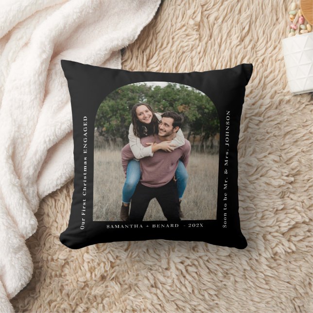 First Christmas Engaged Couples Photo Arch Cushion (Blanket)