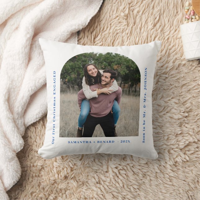 First Christmas Engaged Couples Photo Arch Cushion (Blanket)