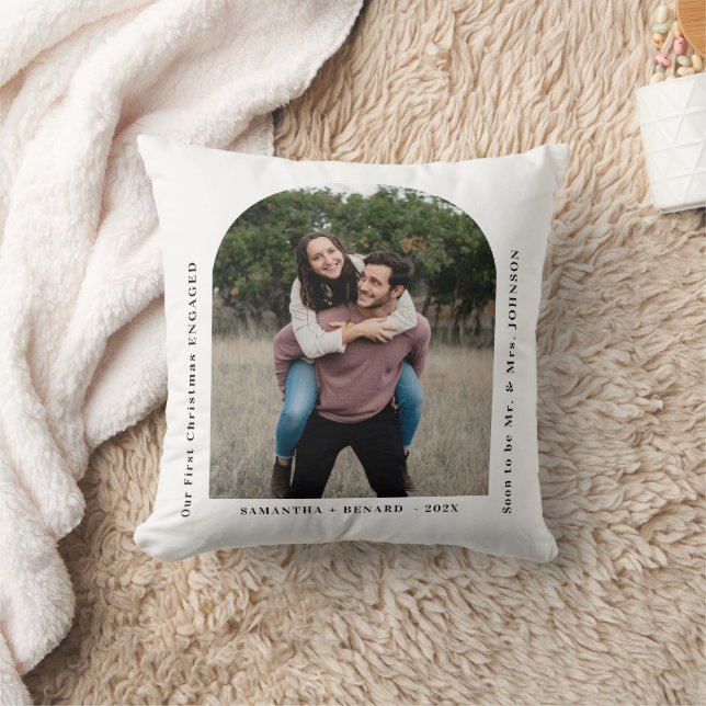 First Christmas Engaged Couples Photo Arch Cushion (Blanket)