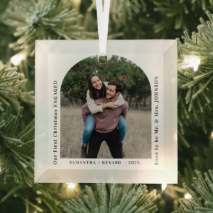 First Christmas Engaged Couples Photo Arch Glass Tree Decoration
