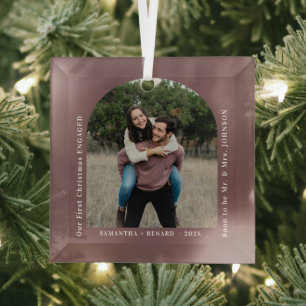 First Christmas Engaged Couples Photo Arch Glass Tree Decoration