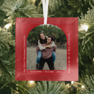 First Christmas Engaged Couples Photo Arch Glass Tree Decoration