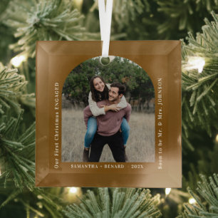 First Christmas Engaged Couples Photo Arch Glass Tree Decoration
