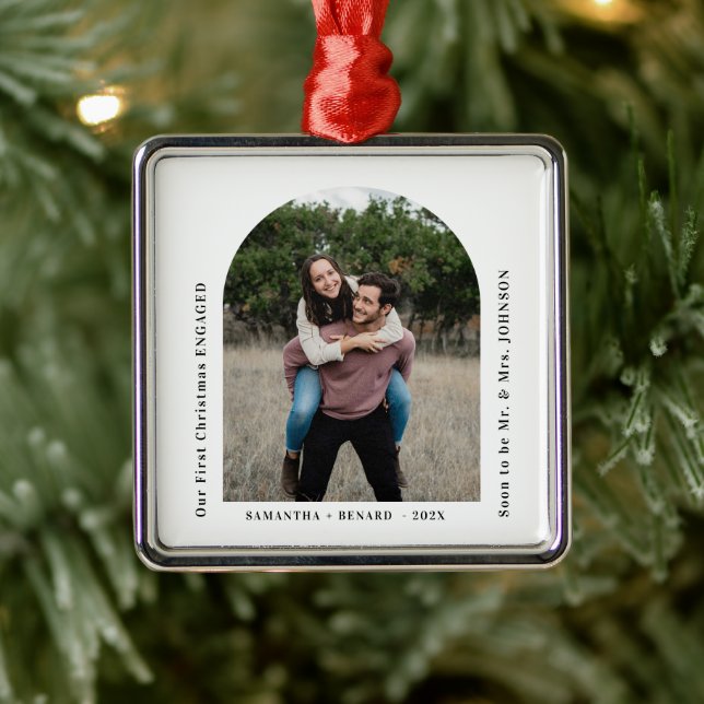 First Christmas Engaged Couples Photo Arch Metal Tree Decoration (Tree)