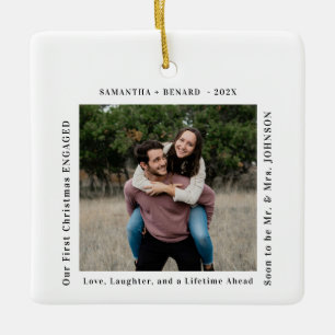 First Christmas Engaged Couples Photo Ceramic Ornament