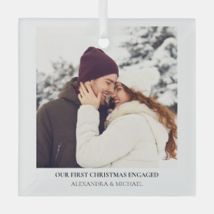 First Christmas Engaged Custom Engagement Photo Glass Tree Decoration