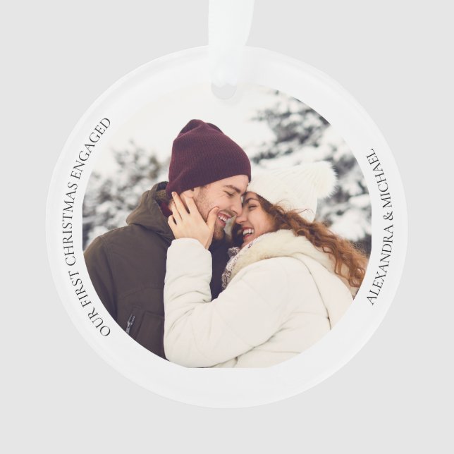 First Christmas Engaged | Custom Engagement Photo Ornament (Front)