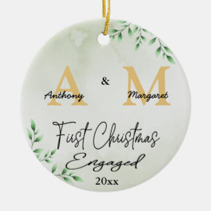 First Christmas Engaged Custom Monogram Name Photo Ceramic Tree Decoration