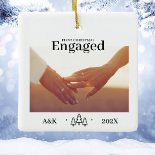 First Christmas Engaged Custom Photo 2026 Ceramic Ornament