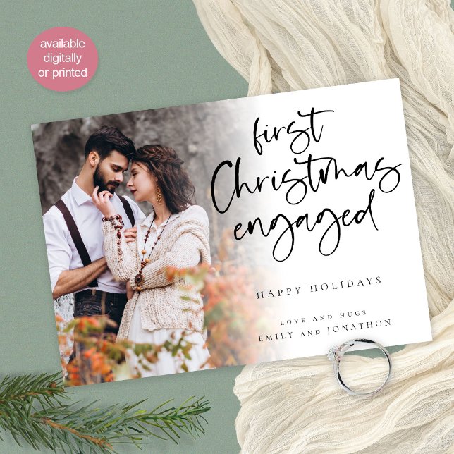 First Christmas Engaged Custom Photo  Holiday Card (Creator Uploaded)