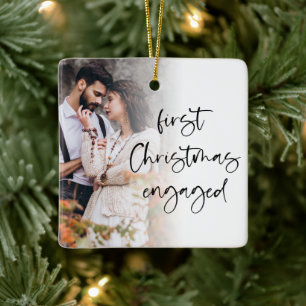 First Christmas Engaged Custom Photo Overlay Ceramic Ornament