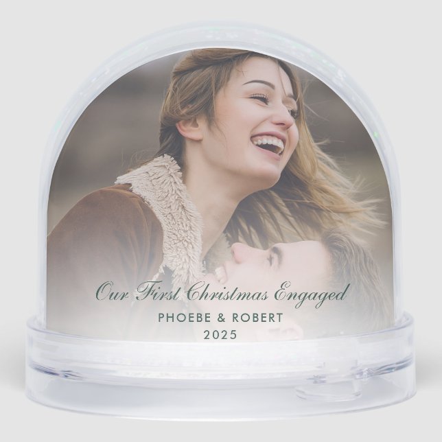 First Christmas Engaged Cute Photos Custom Snowglobe (Back)
