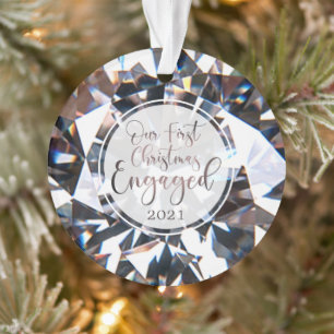 First Christmas Engaged Diamond Photo Personalised Ornament
