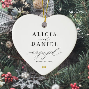First Christmas engaged engagement keepsake heart Ceramic Tree Decoration