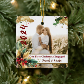 First Christmas Engaged, Engagement Photo 1st xmas Ceramic Ornament