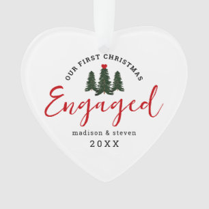 First Christmas Engaged Evergreen Trees Heart Ornament