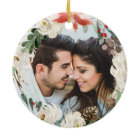 First Christmas Engaged Floral Wreath Photo