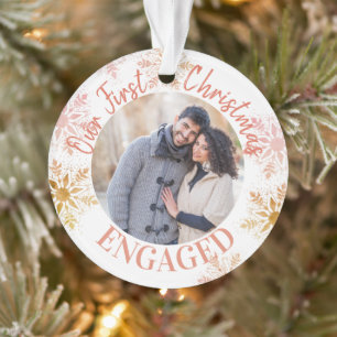 First Christmas Engaged Gold Blush Snowflakes Ornament