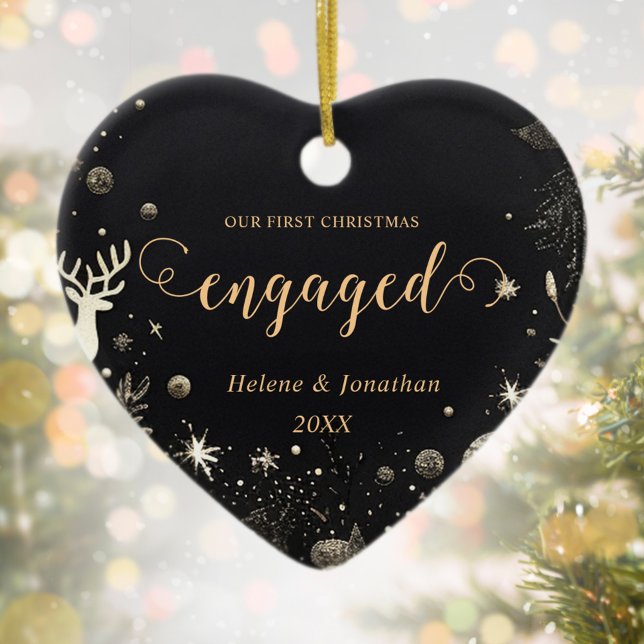 First Christmas Engaged Gold Modern Elegant Unique Ceramic Tree Decoration (First Christmas Engaged Gold Modern Elegant Unique Ceramic Ornament)