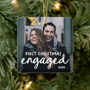 First Christmas Engaged Hand-Drawn Lettering Ceramic Ornament