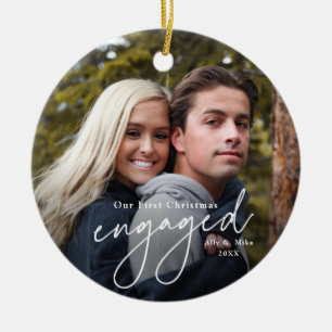 First Christmas Engaged Handwritten Photo Ceramic Tree Decoration