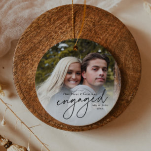 First Christmas Engaged Handwritten Photo Ceramic Tree Decoration