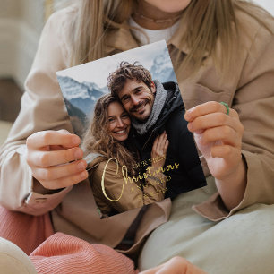 First Christmas Engaged Happy Couple Photo Foil Holiday Card