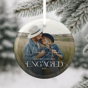 First Christmas Engaged Keepsake Glass Tree Decoration